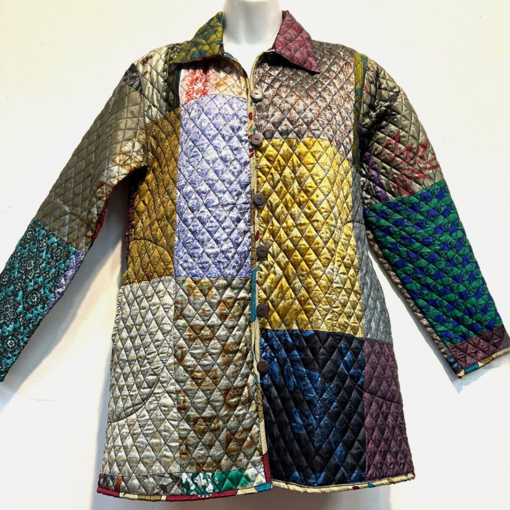 Nwt SACRED THREADS hippy boho patch pocket poly silk JACKET COAT TOP M